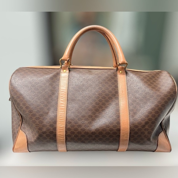 CELINE Vintage Macadam Canvas Travel Duffle Leather Trim and Clochette - Picture 2 of 16